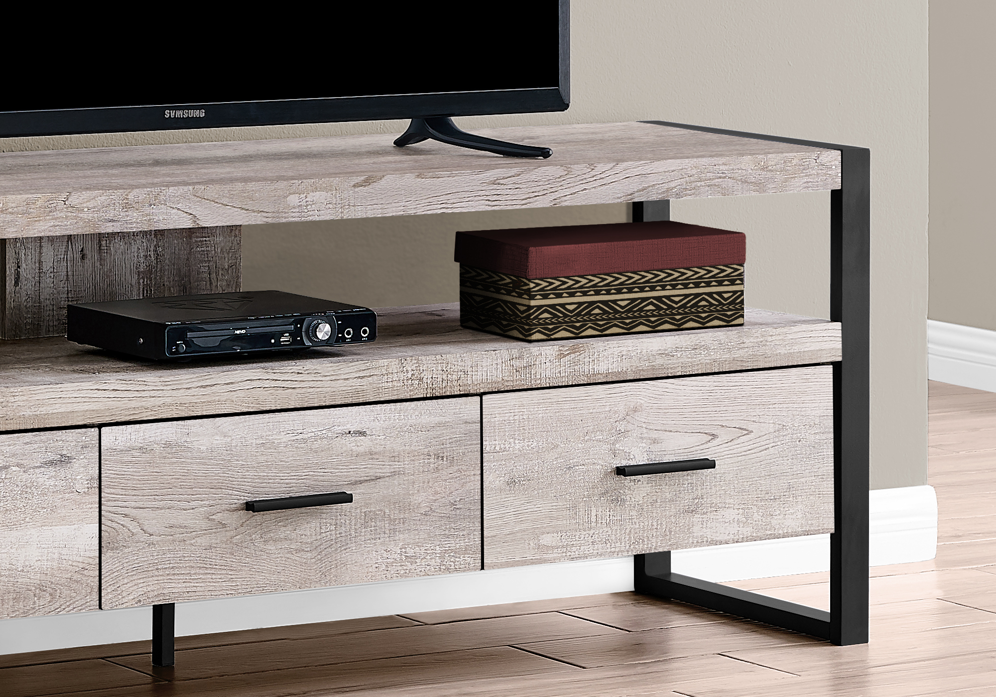 TV STAND - 60"L / TAUPE RECLAIMED WOOD-LOOK / 3 DRAWERS